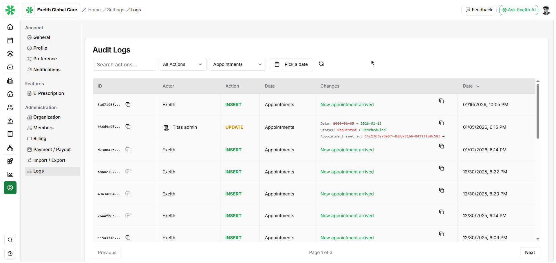 Admin audit logs